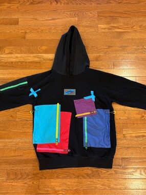 Colorblock Utility Hoodie - Black with Multicolor Pockets